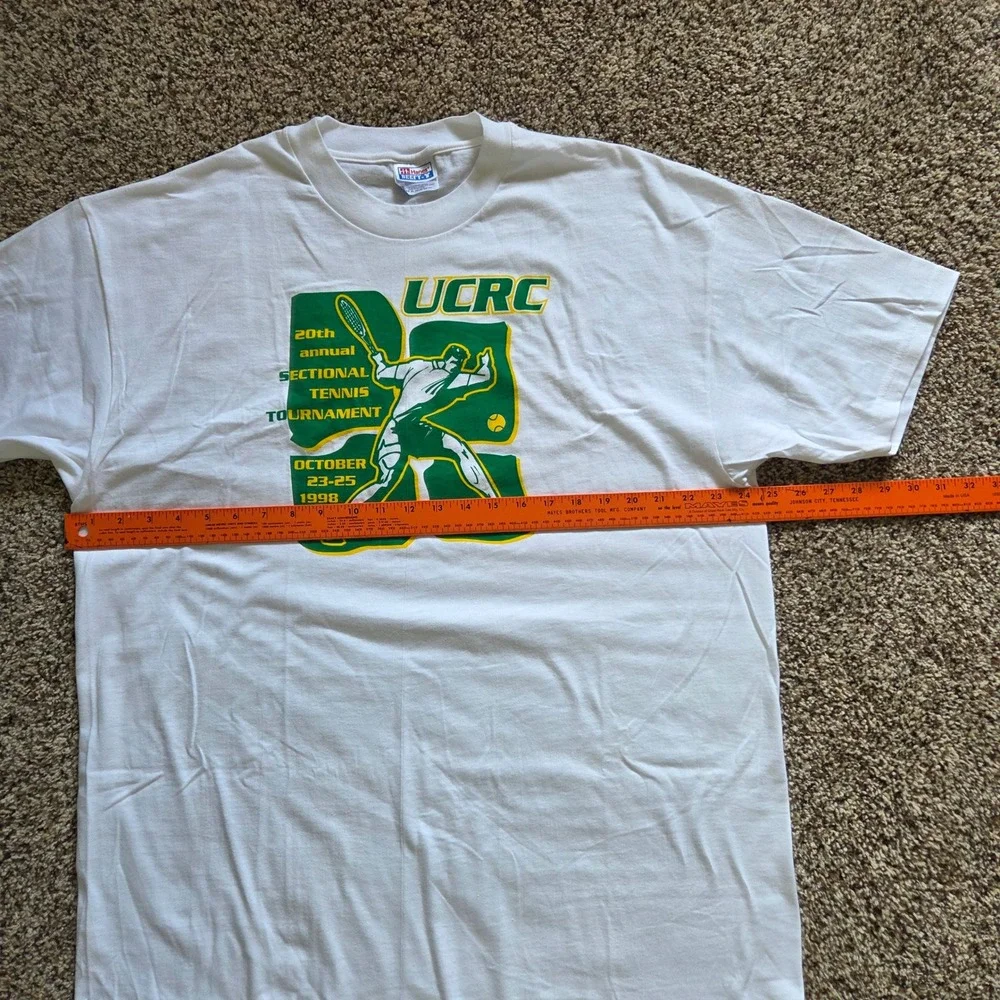 Vintage 1998 UCRC Tennis Tournament Graphic Shirt Mens XL White Hanes Beefy T